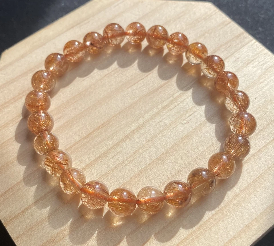 Natural Copper Brown Gold Rutilated Crystal Super Energetic Bracelet 7.5mm - Image 3 of 3