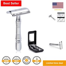 Classic Double Edge Safety Razor Set - Platinum Blade - Mirrored Travel Case