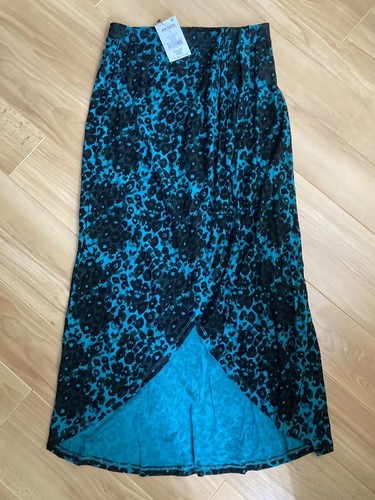 Ladies next green black leopard print wrap skirt elasticated long size 10 NWT