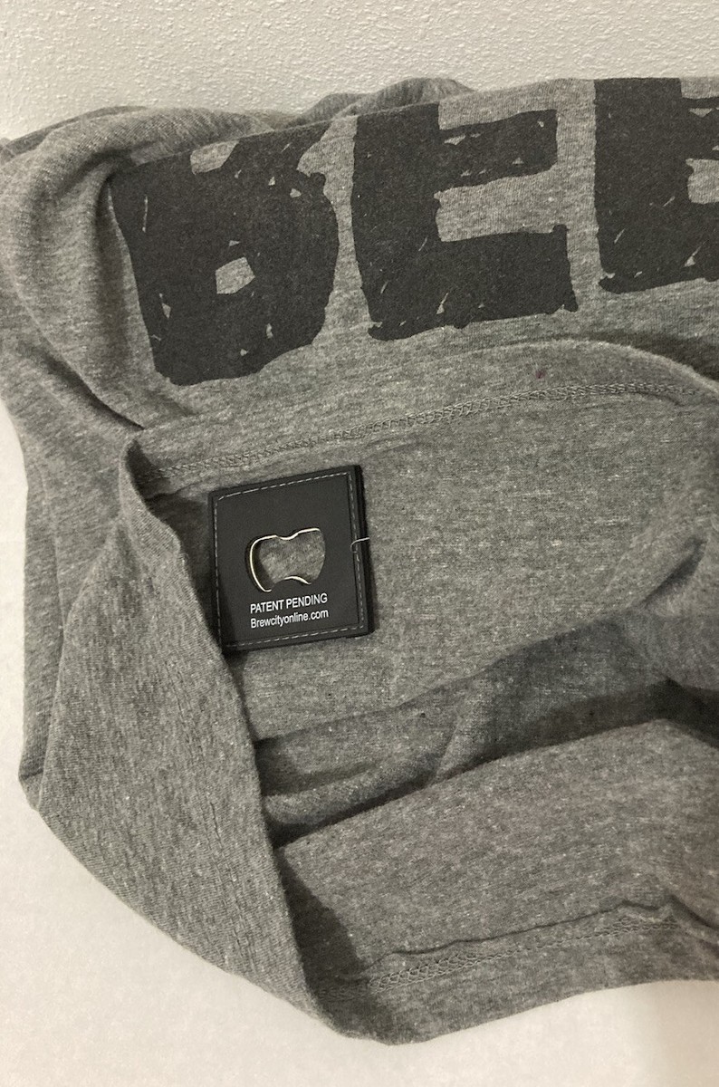 Brew City Here for the Beer Tee With Bottle Opener Size Medium Men Gray T Shirt View 4