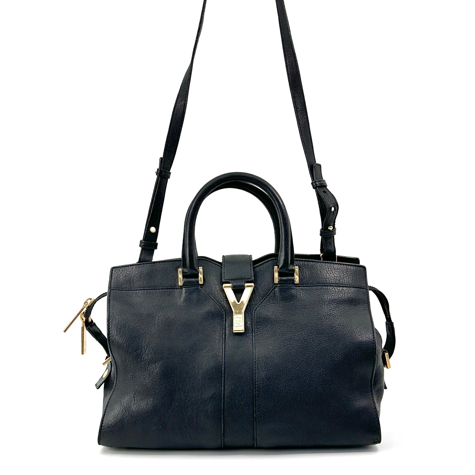 Borsa a tracolla Yves Saint Laurent YSL Cabas a mano 2 vie in pelle nera autentica