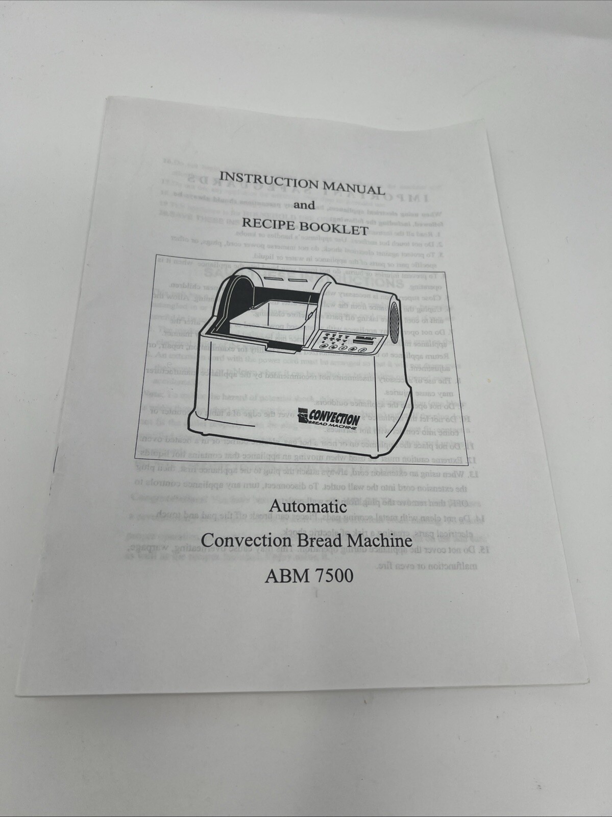 Welbilt ABM7500 Bread Machine Manual Recipe Booklet