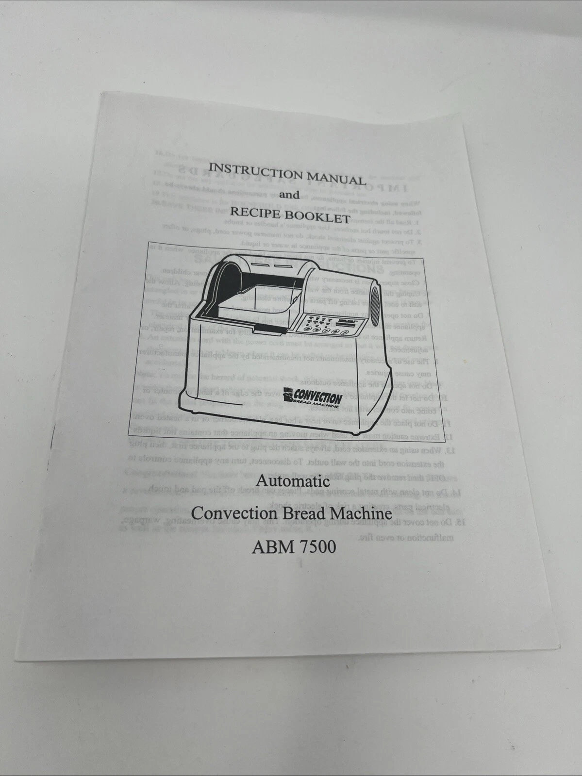 Welbilt Bread Machine Maker Instruction Manual and Recipe Booklet ABM7500