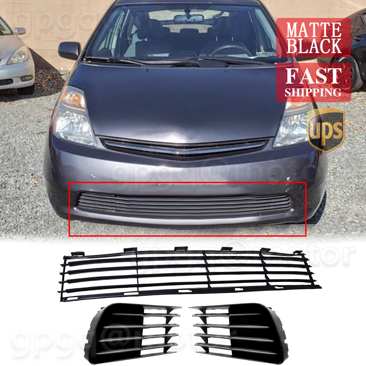 For Toyota Prius 2004-2009 Black Front Lower Bumper Grille & Fog