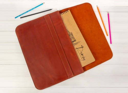 Leather Folder a4 Personalized Mens File Document Organizer 13" Laptop Holder - Picture 23 of 27