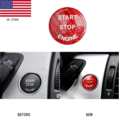 Engine Start Stop Button Sticker Emblem Red Carbon Fiber Cover For BMW E Class