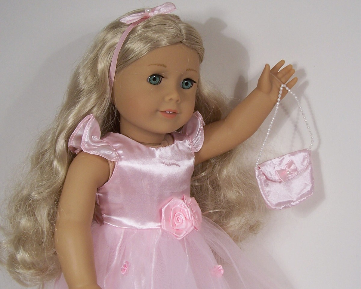 Pink Elegant Party Dress Purse Headband Doll Clothes For 18 American Girl  (Debs)