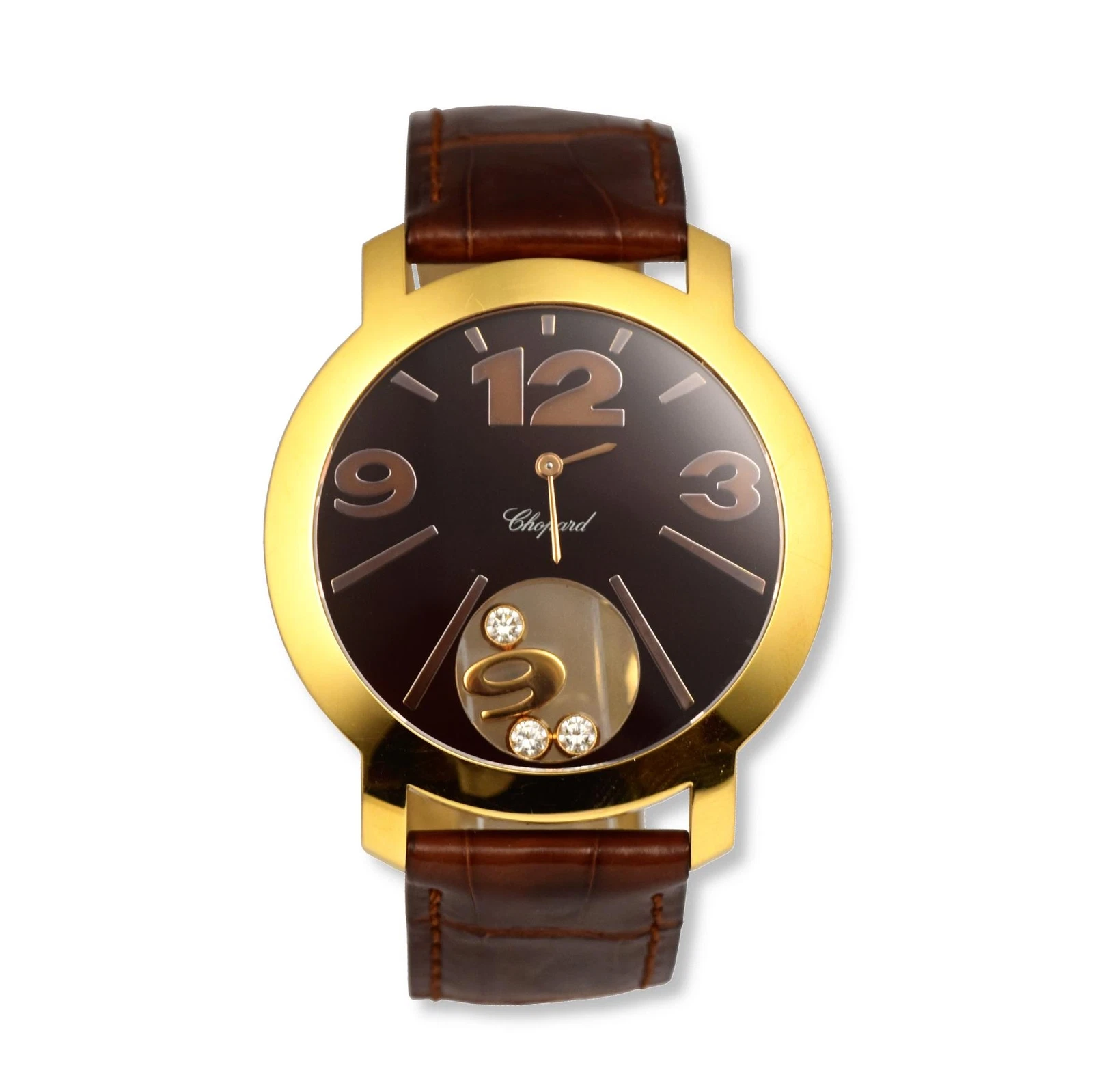 Chopard — Chopard Happy Diamonds in 18k Rose Gold with 3 Floating Diamonds Leather Strap
