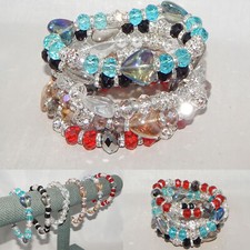 WHOLESALE LOT OF 6 SPARKLY SPACERS CRYSTALS BEADS SILVERTONE STRETCH BRACELETS