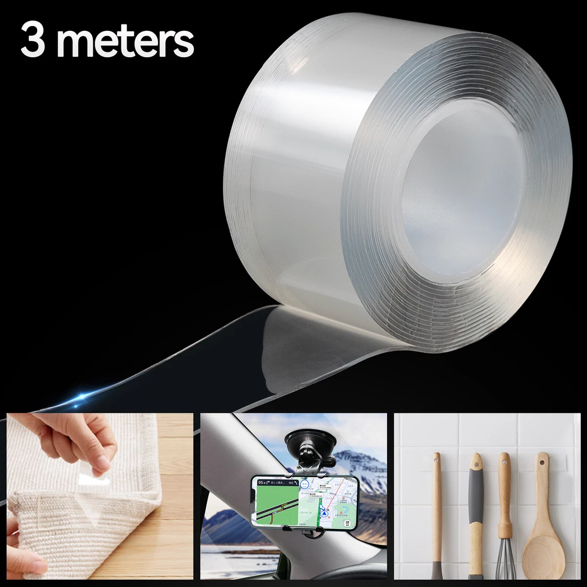 1 Roll Reusable Transparent Double-sided Tape Can Washed Acrylic Fixing  Tape Nano tape No Trace Double-sided Tape