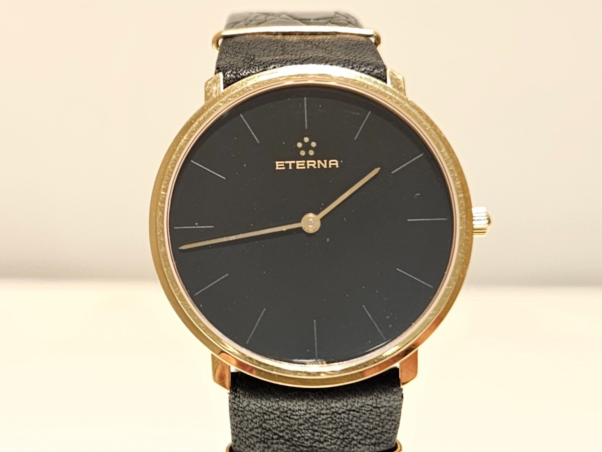 VINTAGE RARE LUXURY BLACK DIAL 33mm SWISS GOLD PLATED MEN'S QUARTZ