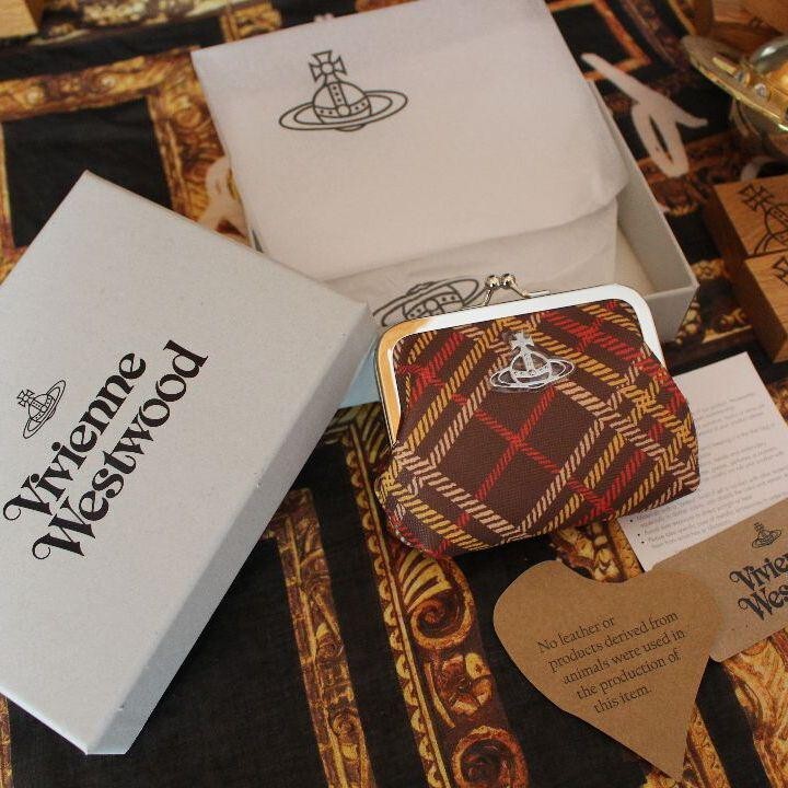 Vivienne Westwood Derby Frame Coin Case Wallet Brown Tartan 