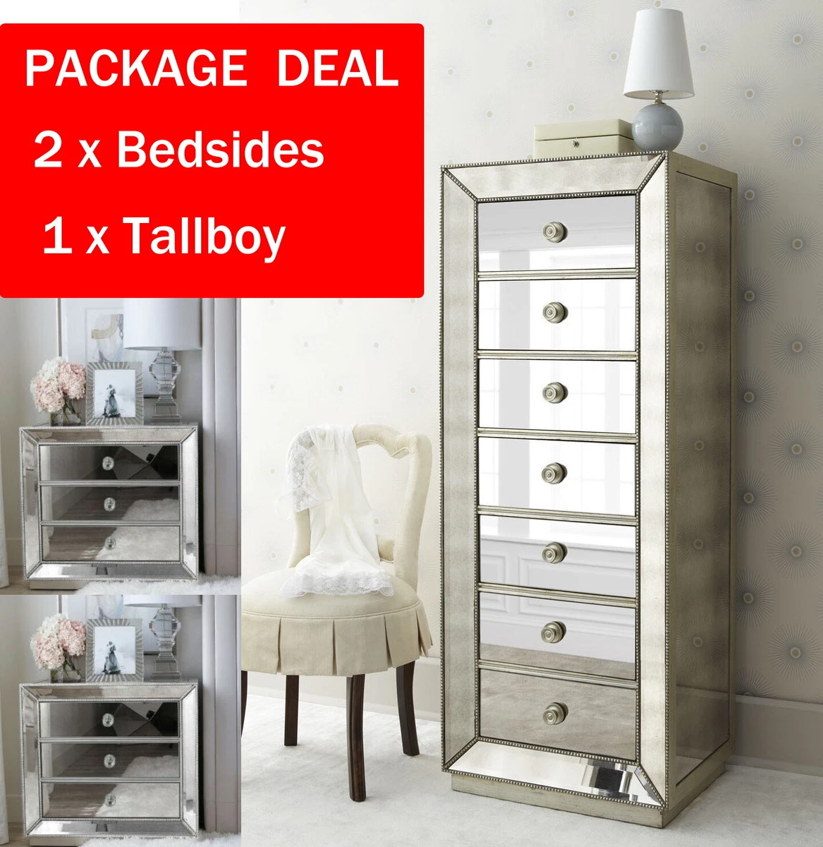 Mirrored lingerie dresser deals