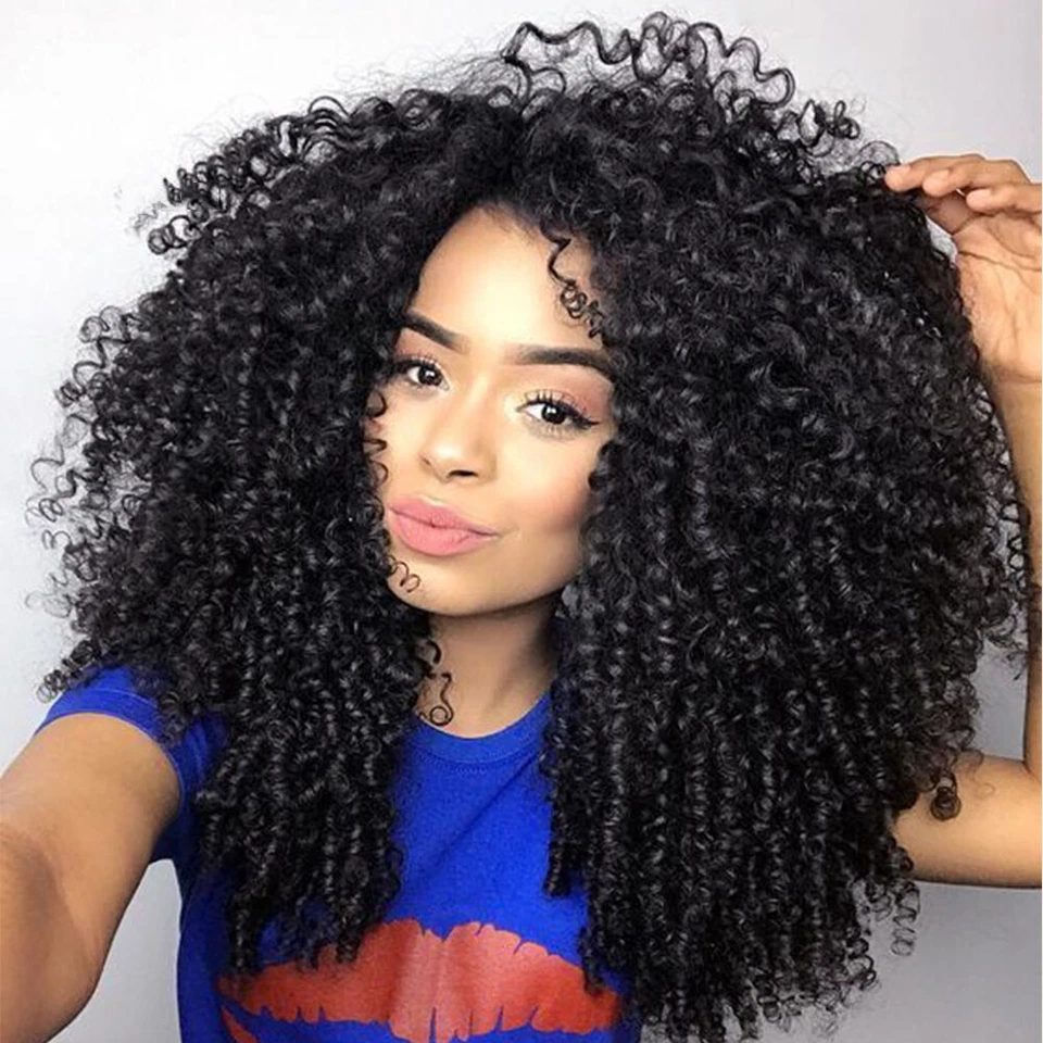 Peluca rizada rizada de 24 pulgadas cabello humano con flequillo pelucas de cabello humano rizado afro 12A Foto 3 de 4