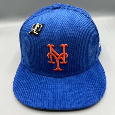 New York Mets Hat Men 7 1/2 Blue Corduroy 59Fifty New Era Fitted