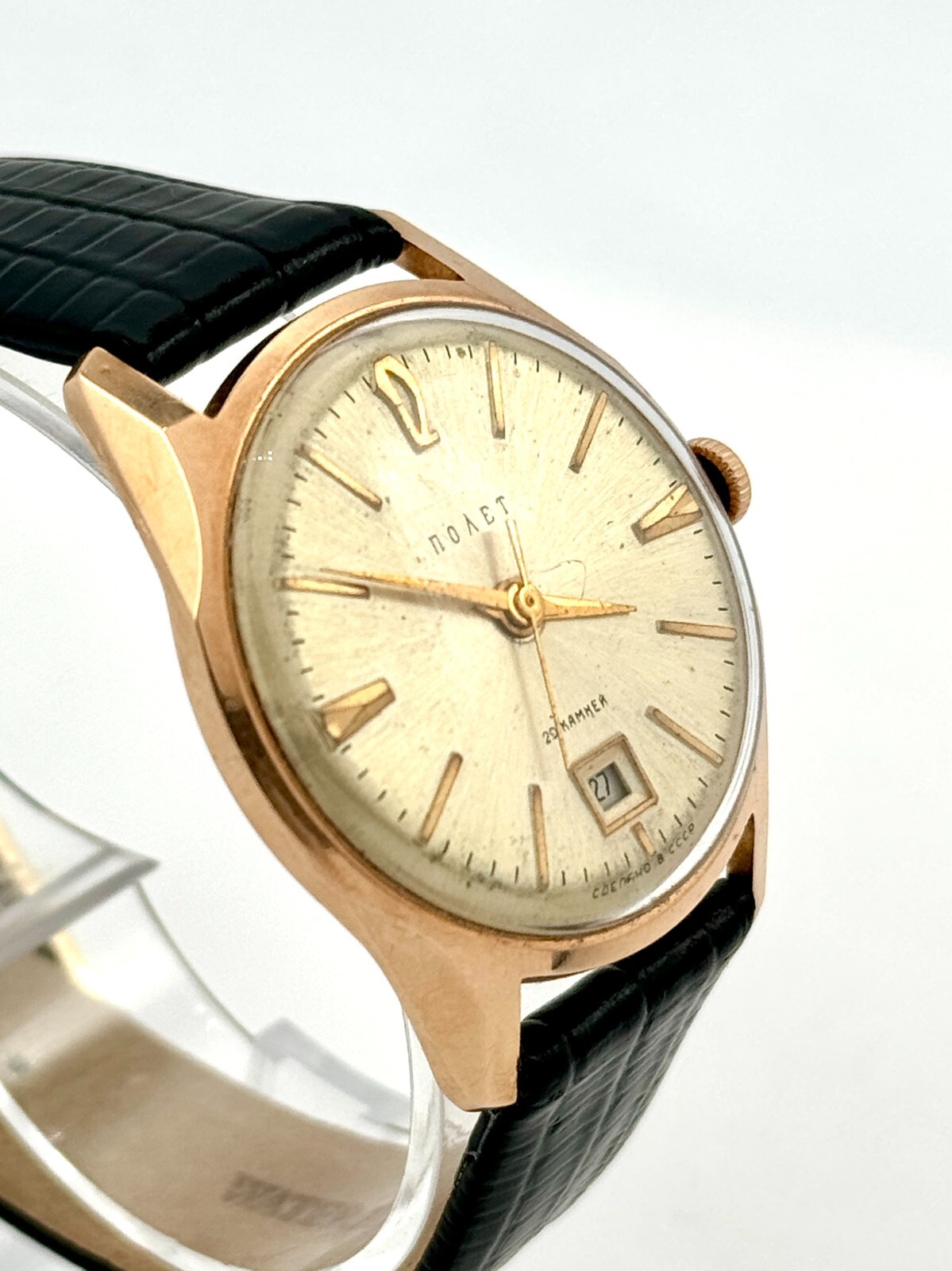 Solid 14K Rose Gold 'Poljot' Date Automatic Watch… - image 3