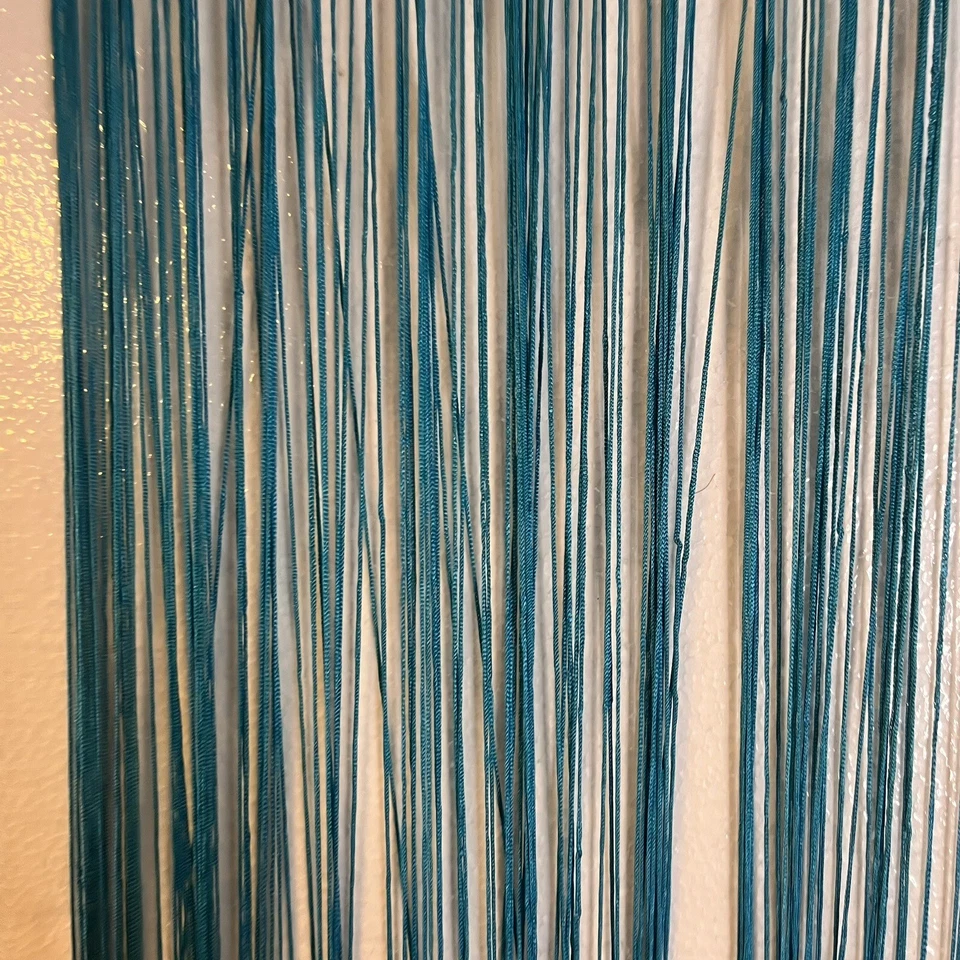 Juego de 3 flecos de panel de ventana decoración divisor habitación puerta azul cortina cadena azul Foto 2 de 4