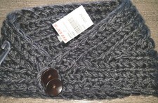 women NEW NWT dark gray knit winter HEADBAND EARMUFF buttons by D Y bulky knit