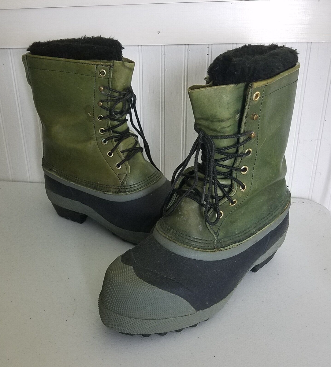 Vintage White's Boots Winter PAR Logger Hunter Guide Rubber Green Leather  Mens