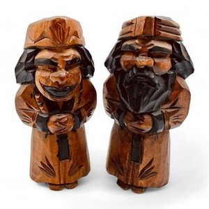 Vintage Handcarved Ainu Folk Art Couple - Traditional Japanese Wooden Dolls