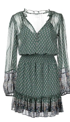 NWT Veronica Beard ''DESTINY'' Silk Print Smocked Ruffle Mini Dress $598 Size 2