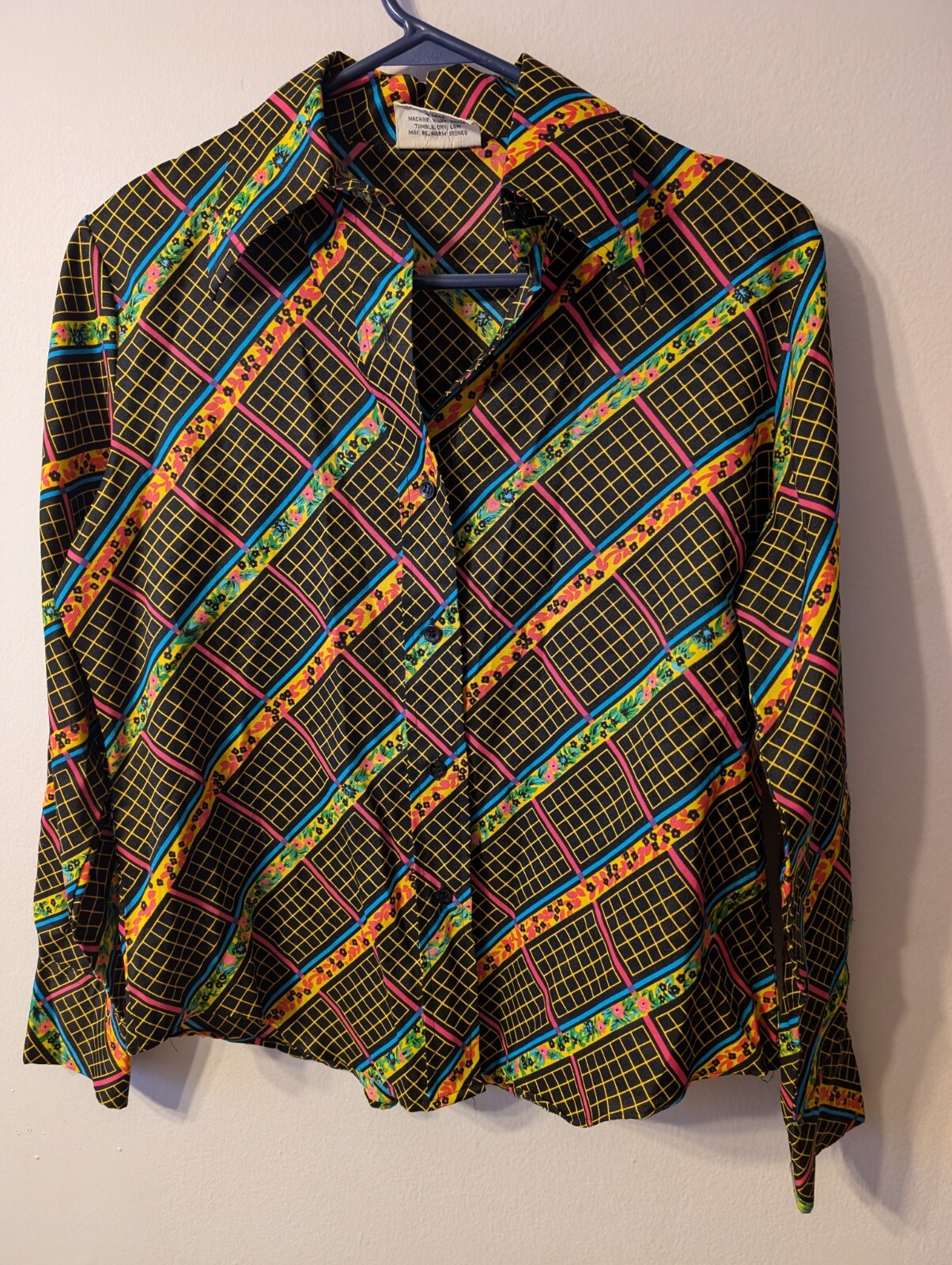 VTG 70's Collared Polyester Button Up Psychedelic… - image 1