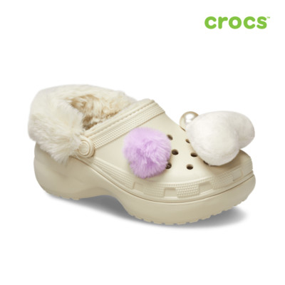 NEW CROCS CLASSIC PLATFORM LINED CHARM CLOG 210691 BONE