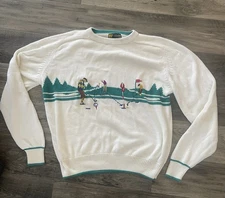 Vtg Golden Bear Golf Sweater Jack Nicklaus Sz L Crewneck Cotton Whimsical Graphi