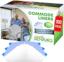 Commode Liners - 100 Strong Portable Commode Toilet Bags - Easy to Use Bedside C