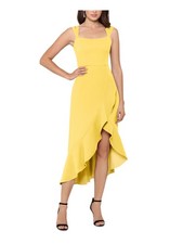 XSCAPE Womens Yellow Zippered Sleeveless Square Neck Short Hi-Lo Dress 6