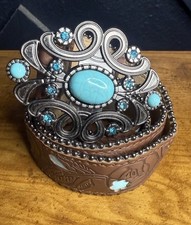 Women's Brown Vintage-Inspired Belt, Turquoise Buckle, 35in