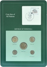 Venezuela set of 5 coins 1988-1989 UNC 25, 50 sentim, 1, 2, 5 bolivars and 1 ...