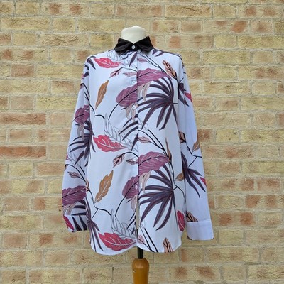 Sister Jane Botanical Shirt Gr. Large weiß rosa lila Blumen Blätter Oversized