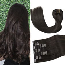 Clip In Hair Extensions Real Human Hair Remy 18 Inch Dark Brown 75G 7 Pieces 16