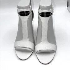Michael Kors Womens 6M White Leather Open Toe Stiletto Zip Heels Career Party