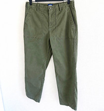 Lands' End Women's Green Solid Flat Front Pants Cotton/Spandex Blend