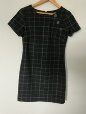 Mint Velvet Wool Mix Shift Dress Size 6 Black Grey Check Pattern Short Sleeves