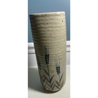 Vintage Tan Speckled Mid Century Hand Made Pottery Vase with wheat flowers