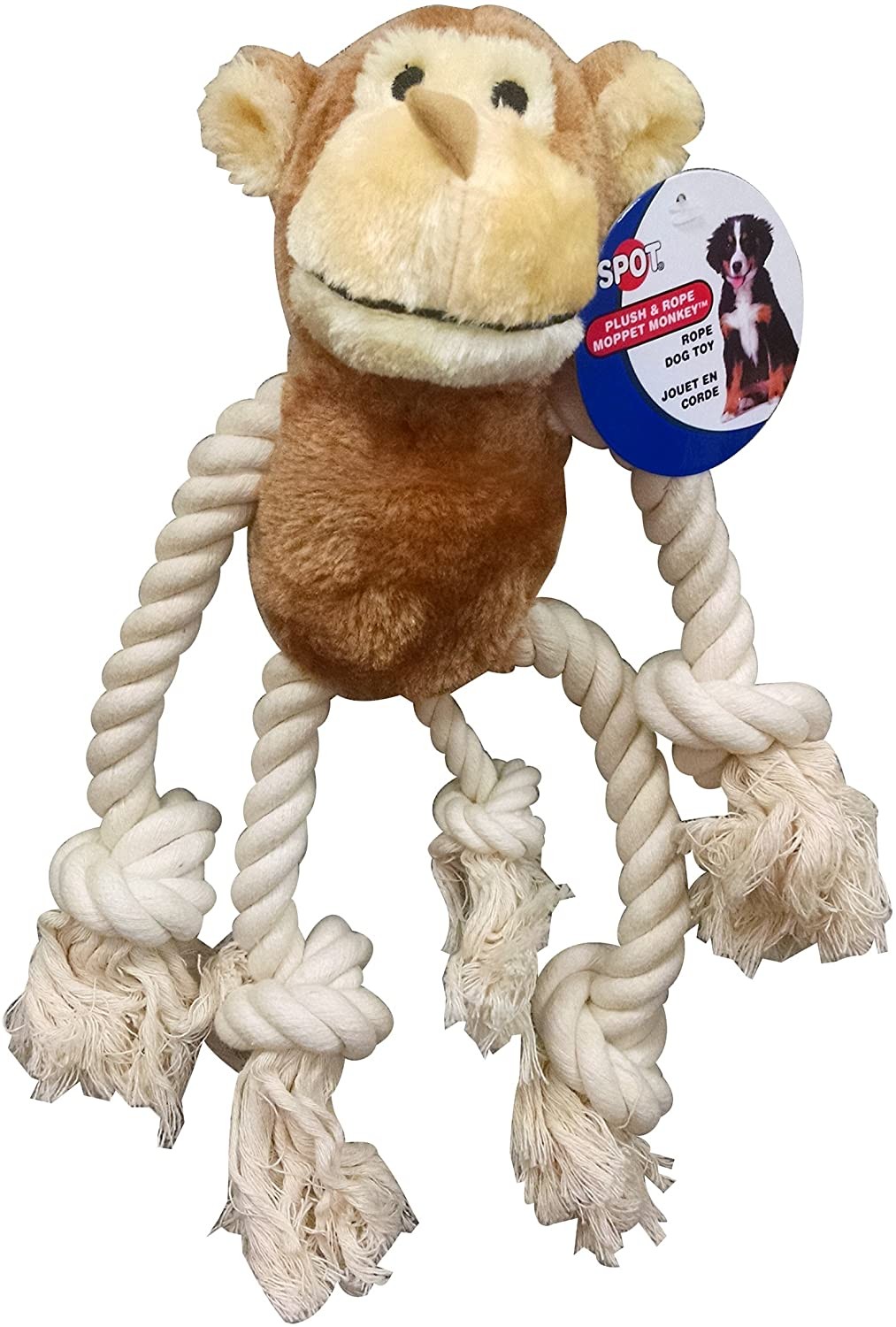 SPOT Ethical Pets Plush & Rope Moppet Monkey, Durable Tug an