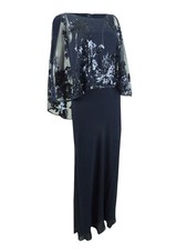 Lauren Ralph Lauren Women's Sequined-Overlay Georgette Gown 6, Navy