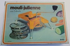 Affettatrice trituratore Mouli-Julienne arancione con 5 dischi vintage 1984 