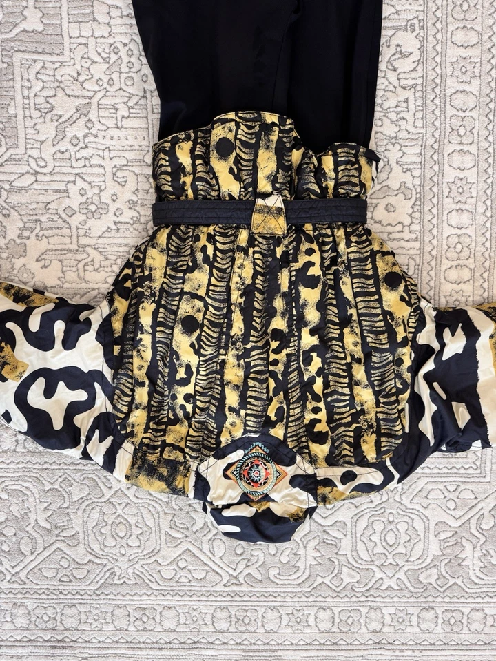 Traje de esquí vintage Obermeyer estampado leopardo negro y dorado, una pieza, talla 8 Foto 4 de 4