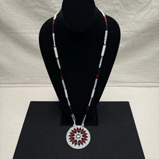 Native American Handmade Beaded Medallion 32" Necklace Wedding Basket Design