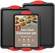 3 Piece Non Stick Cookie Sheet Baking Pan Set