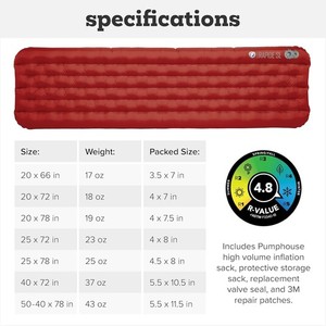 Big Agnes Rapide SL Insulated Sleeping Pad 25"x78" NEEDS PATCH pls read