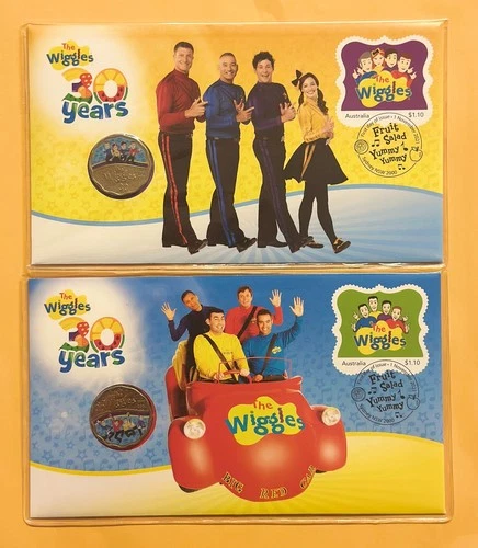 2021 Australia PNC Wiggles 30 Years Pair of 2 PNCs & UNC Coloured 30c Cent Coin
