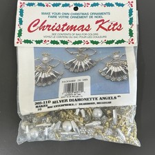 Merri Mac Ornament Kit Silver Diamonette Angel Beaded Makes 10 Mary Maxim NOS