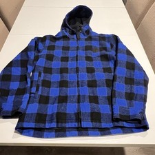Swanndri Wool Checked Made in New Zeeland Blue Black Hooded Jacket Size L