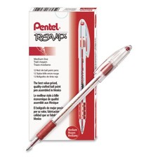 Pentel BK91B 1 mm Ballpoint Pen - Medium/Red Ink/Clear/Red Barrel 1-Dozen New