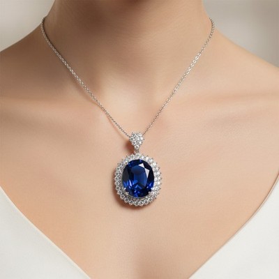 Invaluable Royal Blue Tanzanite 34.30Ct 925 Sterling Silver White Gold Pendants